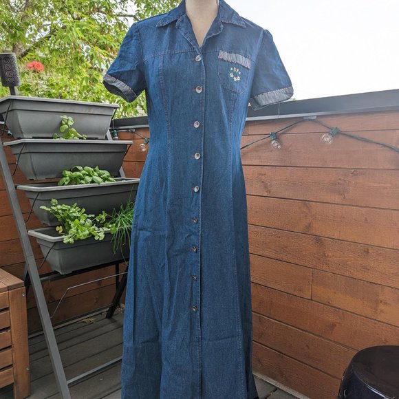 Pretty vintage denim Mango dress - size 7 - Robe maxi denim Mango - Picture 4 of 9